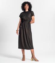 Vestido Midi Em Ribana Canelada Lurex Rovitex Preto