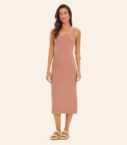 Vestido Midi em Ribana Rovitex Marrom Vestido Midi em Ribana Rovitex Marrom