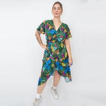 Vestido Midi Envelope com Bolsos Laterais e Manga Curta Verde Vestido Midi Envelope com Bolsos Laterais e Manga Curta Verde