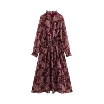 Vestido Midi Estampado De Verão Para Mulheres, Manga Longa, Elegante, Comprimento Médio, Vestido De