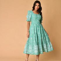 Vestido midi estampado tricôline algodão manga curto 1091