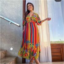 Vestido midi estampado tropical tam 38 valor - VESTIDO FEMININO