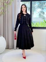 Vestido Midi Evasê Elegante Feminino com Casaquinho Moda Evangélica Cor:PretoTamanho:M