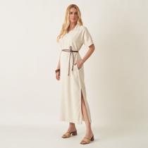 Vestido Midi Evasê Linho com Gola Polo Vestido Midi Evasê Linho com Gola Polo