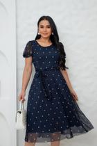 Vestido Midi Evase Manga Curta Tule Poa Moda Evangelica Lançamento 070 Vestido Midi Evase Manga Curta Tule Poa Moda Evangelica Lançamento 070