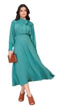 Vestido Midi Evasê Manga Longa Fascínius
