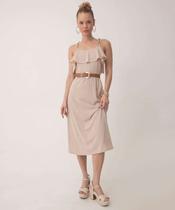Vestido Midi Feminino Babado Canelado Marisa Bege-61052 Vestido Midi Feminino Babado Canelado Marisa Bege-61052