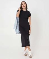 Vestido Midi Feminino Básico Fenda Marisa-06010