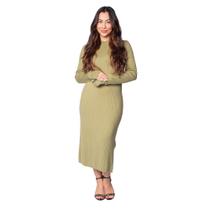 Vestido Midi Feminino Biamar Tricot Canelado Verde