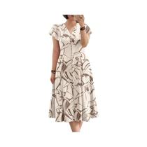 Vestido Midi Feminino Boêmio Floral Estampado Com Decote Em V Manga Curta Verão Casual Férias