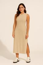 Vestido Midi Feminino Canelado com Fenda