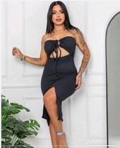 Vestido Mídi Feminino Canelado Justo Tubinho Frente Única, Perfeita Para Diversas Ocasiões Tamanho Único
