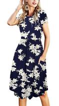Vestido midi feminino casual de primavera com bolso, modesto, casual, Lily Floral Navy GG Vestido midi feminino casual de primavera com bolso, modesto, casual, Lily Floral Navy GG