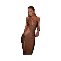 Vestido Midi Feminino De Verão Com Nó Irregular, Sem Mangas, Cintura Alta E Elástico Para Festa Vestido Midi Feminino De Verão Com Nó Irregular, Sem Mangas, Cintura Alta E Elástico Para Festa
