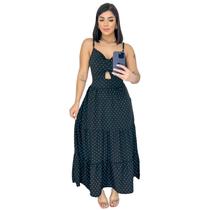 Vestido Midi Feminino Decotado Com Alcinha ajustável e Bojo