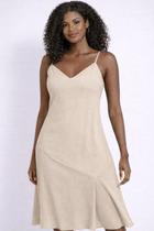 Vestido Midi Feminino Decote V Alças Finas Elegante Cores:BegeTamanhos:P Vestido Midi Feminino Decote V Alças Finas Elegante Cores:BegeTamanhos:P
