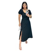 Vestido Midi Feminino Drapeado costas Manga Princesa