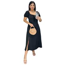 Vestido Midi Feminino Drapeado costas Manga Princesa