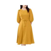Vestido Midi Feminino Elegante Com Manga Bufante, Estiloso Para Festas E Trabalho, Modelo Evasê Vestido Midi Feminino Elegante Com Manga Bufante, Estiloso Para Festas E Trabalho, Modelo Evasê
