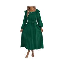 Vestido Midi Feminino Elegante Evasê Primavera Verão Casual Férias Manga Longa Cintura Marcada Vestido Midi Feminino Elegante Evasê Primavera Verão Casual Férias Manga Longa Cintura Marcada