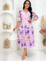 Vestido Midi Feminino Elegante Social Evangélico com Manga Princesa