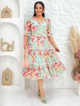 Vestido Midi Feminino Elegante Social Evangélico com Manga Princesa Vestido Midi Feminino Elegante Social Evangélico com Manga Princesa