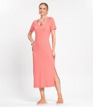 Vestido Midi Feminino Em Ribana Canelada Rovitex Rosa