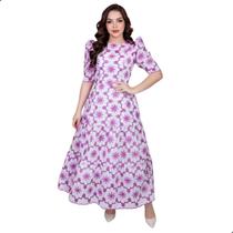 Vestido Midi Feminino Estamapado Manga 3/4 Lindo Elegante Festa Eventos Modesto Lançamento Premium Comportado Lindo