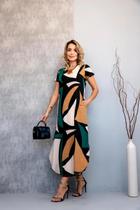 Vestido Midi Feminino Estampado Moda Verão Soltinho Vestido Longo Multicolorido Moda Feminina Lançamento 38 a 48 Com Bolso