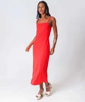 Vestido Midi Feminino Fenda Alças Finas Marisa Vermelh-78068