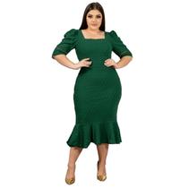 Vestido Midi Feminino Justo Slim Sereia Manga Princesa
