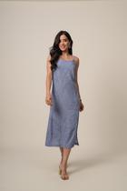 Vestido Midi Feminino Linho Premium Alça Regulável Fenda Lateral Elegante Vestido Midi Feminino Linho Premium Alça Regulável Fenda Lateral Elegante