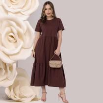 Vestido Midi Feminino Longo Duas Marias Manga Algodão Moda Cristã Versátil Tamanho Único P ao GG Vestido Midi Feminino Longo Duas Marias Manga Algodão Moda Cristã Versátil Tamanho Único P ao GG