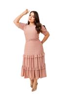 Vestido Midi Feminino Malha Lese Manga Curta Moda Evangelica Lindo 090 Vestido Midi Feminino Malha Lese Manga Curta Moda Evangelica Lindo 090