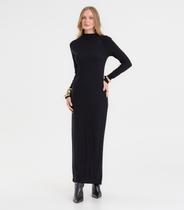 Vestido Midi Feminino Manga Longa Ribana Rovitex Preto