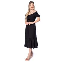 Vestido Midi Feminino Olho Fatal Manga Princesa Preto