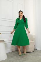Vestido Midi Feminino Plissado Com Elastano Terra Prometida Cor:VerdeTamanho:G