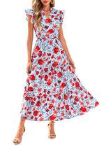 Vestido midi feminino PRETTYGARDEN 2025 floral com decote em V com babados