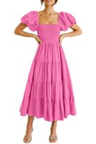 Vestido midi feminino PRETTYGARDEN, de manga curta, rosa