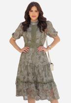 Vestido Midi Feminino Renda Forrado Moda Clássica Modesta Casual Evangélica