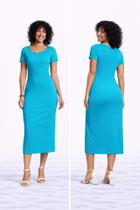 Vestido Midi Feminino Rosa em Ribana Canelada com Elastano Rovitex Vestido Midi Feminino Rosa em Ribana Canelada com Elastano Rovitex