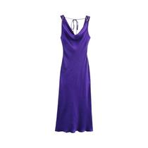 Vestido Midi Feminino Sem Costas Com Laço E Sem Mangas Estilo Lingerie - Acessório De Moda Outono