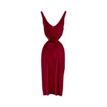 Vestido Midi Feminino Sexy De Verão Em Tricô Com Alças, Cintura Elástica, Justo Ao Corpo, Com Fenda