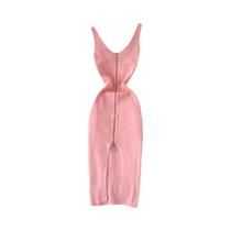 Vestido Midi Feminino Sexy De Verão Em Tricô Com Alças, Cintura Elástica, Justo Ao Corpo, Fenda E