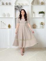 Vestido Midi Feminino Social Evangélico Linho Guipir
