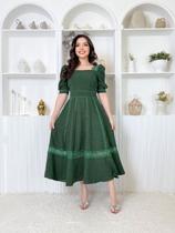 Vestido Midi Feminino Social Evangélico Linho Guipir