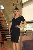 Vestido Midi feminino tricot modal elastano com manga curta liso Preto moda evangelica Vestido Midi feminino tricot modal elastano com manga curta liso Preto moda evangelica