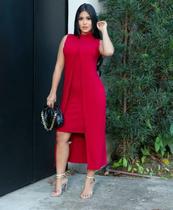 Vestido Midi feminino Tubinho Vermelho - Mira Luxo Modas