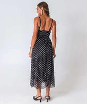 Vestido Midi Feminino Tule Poá Alças Finas Marisa Pret-26002