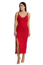 Vestido Midi Feminino Vermelho Tricot Festa Natal Elegante Vestido Midi Feminino Vermelho Tricot Festa Natal Elegante